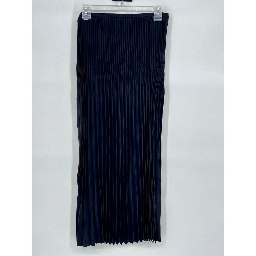 NWT Eileen Fisher Black Wool Silk Pleated Maxi Skirt Small‎ NEW $328 Career